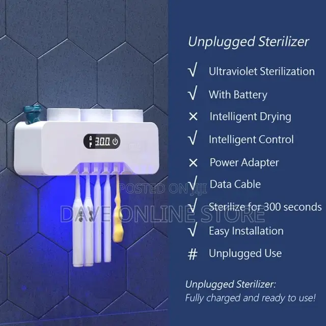 Smart UV Light Sterilizer Toothbrush Toothpaste Dispenser