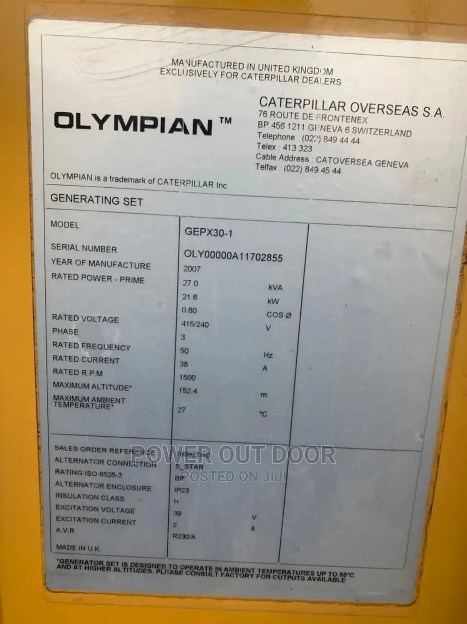 Cat 30kva Generator Super Silent 3 Phase Generator
