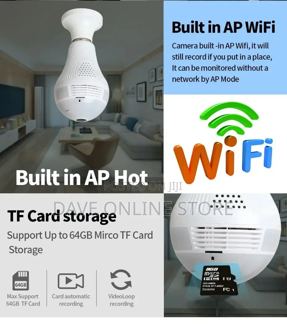 Wireless IP Wifi Panoramic Security CCTV Bulb Spy Camera