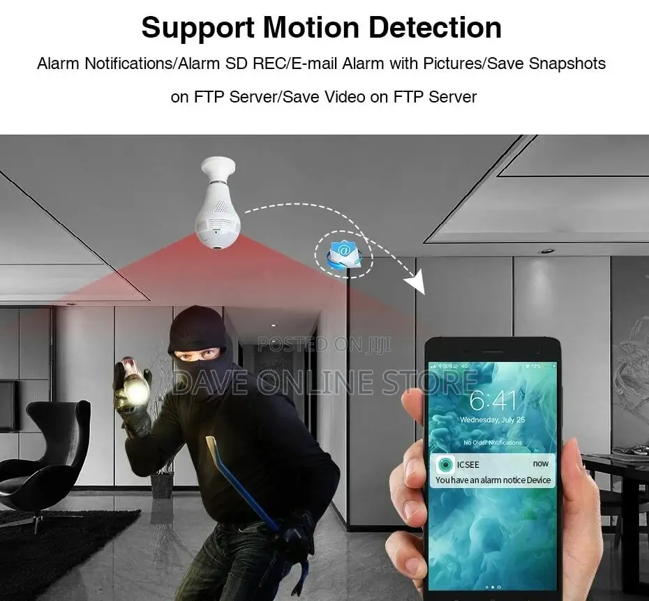 Wireless IP Wifi Panoramic Security CCTV Bulb Spy Camera